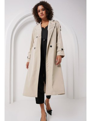 Taş Kruvaze Yaka Uzun Trençkot