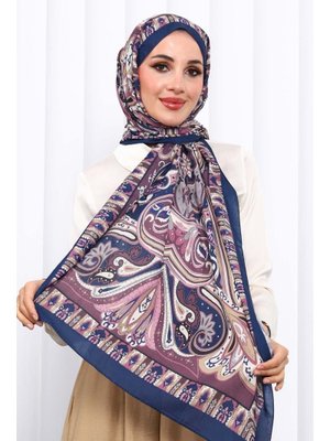 Lacivert Desenli Kraş Şal