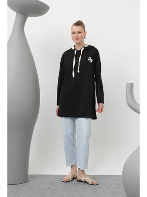 10615tun Nakış Detaylı Balıksırtı Kapişonlu Tunik 25s