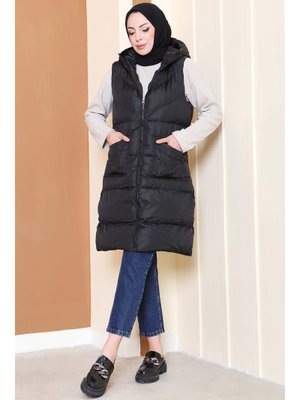Siyah Sıyah Cepli Fermuarlı Kopitone Şişme Yelek