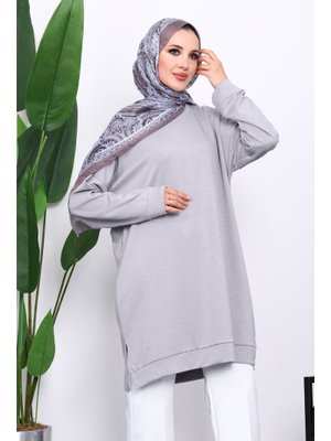 Gri Bisiklet Yaka Modal Tunik