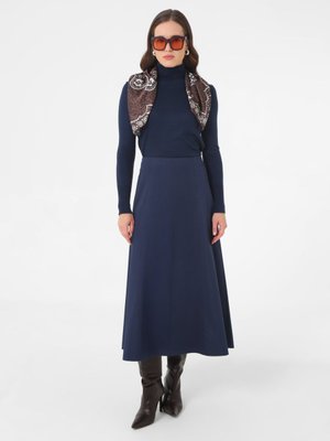 Lacivert Dikiş Detaylı Parçalı Kloş Etek