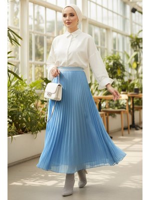 Pileli Bebek Mavisi Etek 92161bm