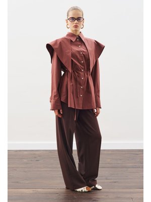 Üçgen Fularlı Oversıze Gömlek Tarçın Kabuğu