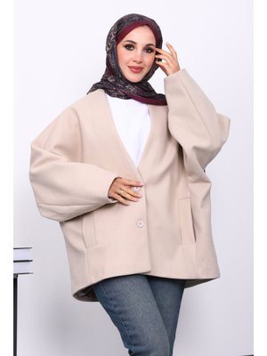 Vizon Düğme Detaylı Astarlı Kaşe Ceket