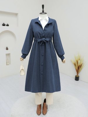 Laci Belden Bağlamalı Top Düğmeli Kaşe Kaban