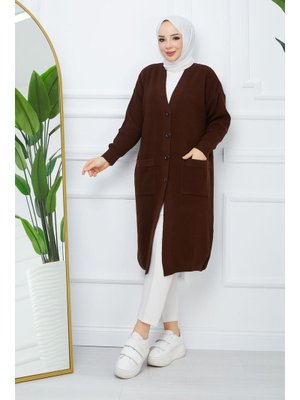 Düğme Kapamalı Cepli Triko Hırka