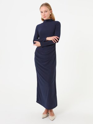 Lacivert Drapeli Detaylı Elbise