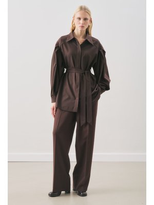 Acı Kahve Geniş Kol Kemerli Gömlek