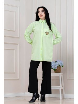Fıstık Yeşili Cebi Arı Detaylı Keten Tunik