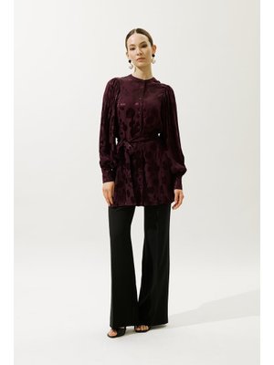 Bordo Jakarlı Saten Gömlek