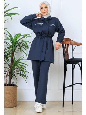 Antrasit Beli Büzgülü Fermuarlı Scuba Takım