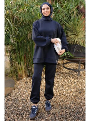 Koyu Lacivert Armalı Tunik Pantolonlu Takım
