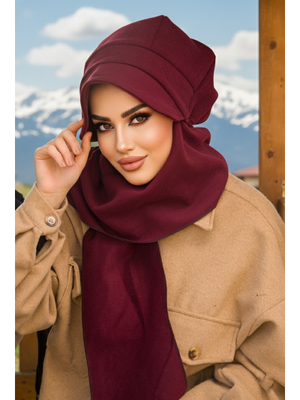 Bordo Hazır Atkılı Şapka