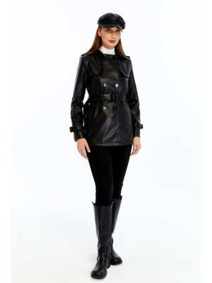 Siyah Deri Trençkot/ceket