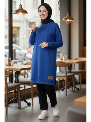 Saks Armalı Yırtmaç Detaylı Vortex Tunik