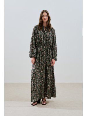 Desenli Viskon Bağlamalı Elbise Vıntage Floral