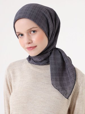 Koyu Gri Fort Eşarp Kutu Desen