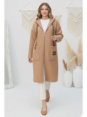 Bej Fermuarlı Peluş Kap