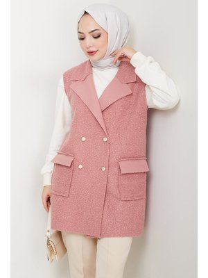 Pembe Kapak Cepli Düğmeli Yelek