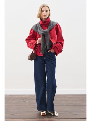 Kırmızı Trenç Tarz Bomber Ceket