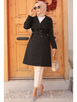 Kemerli Siyah Trençkot 61171s