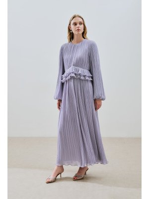 Lila Mila Piliseli Katlı Elbise