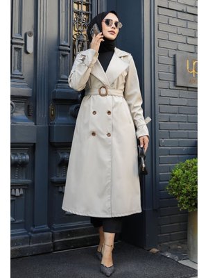 Tokalı Kemerli Bej Trençkot 5942bej