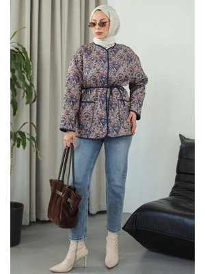 Lacivert Lacıvert Cepli Etnik Desenli Çıtçıtlı Ceket