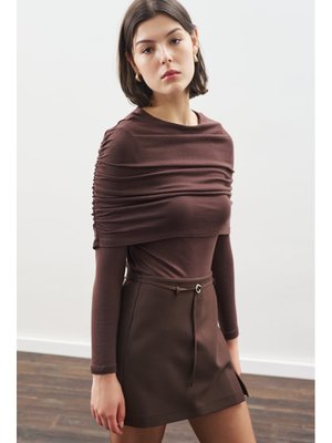 Acı Kahve Büzgü Detaylı Bluz