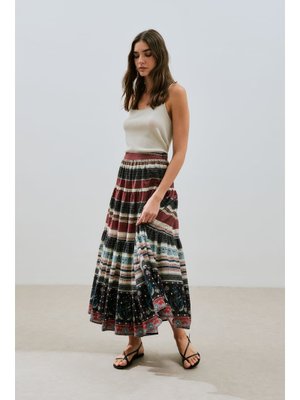 Desenli Pamuklu Katlı Etek Catalına