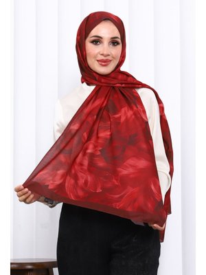 Bordo Desenli Soft Dijital Şal