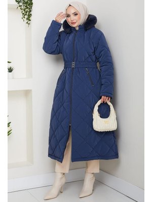 Lacivert Nova Büyük Beden Kapitone Mont