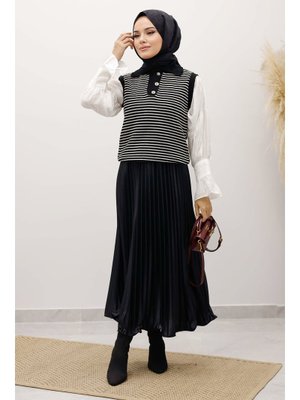 Siyah Çizgili Triko Süveter