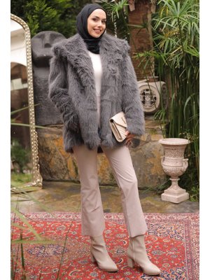 Füme Kemerli Astarlı Kürk Kaban