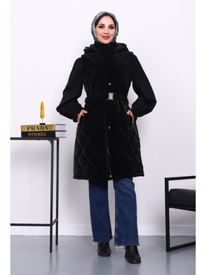 Siyah Kapüşonlu Kemerli Şişme Yelek