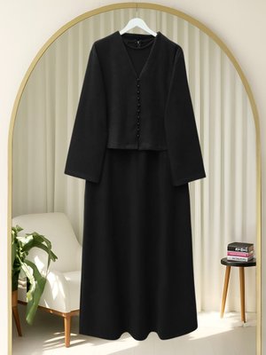 Siyah Krop Ceketli Selanik Elbise Takım