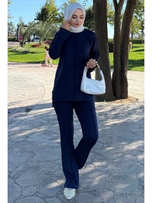 Lacivert Dikiş Detaylı İkili Takım