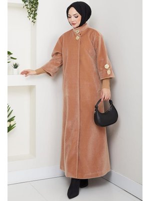 Camel Gold Düğmeli Tam Boy Kaban