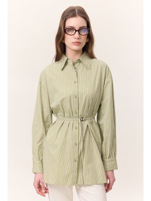 Yeşil Çizgili Kemerli Gömlek