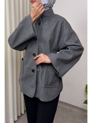 Gri Hakim Yaka Kaşe Ceket