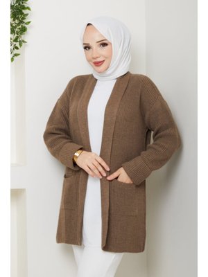 Kol Ağzı Katlamalı Cepli Midi Boy Hırka