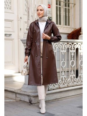 Kapüşonlu Cepli Deri Kap