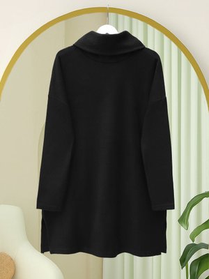 Siyah Balıkçı Yaka Yırtmaçlı Selanik Tunik