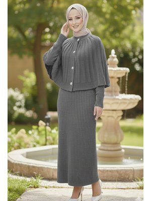 Antrasit Bolerolu Triko Elbise