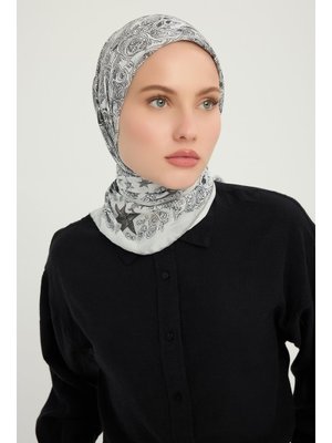 90x90 Cm Sonsuz Aşk Gri Efilia Desenli Eşarp