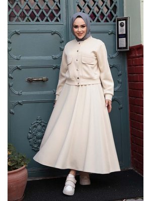 Düğmeli Taş Etekli İkili Takım 12261tas