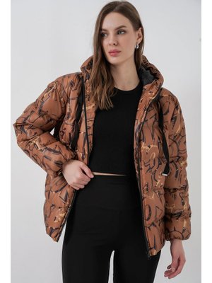 Hardal Desenli Şişme Mont