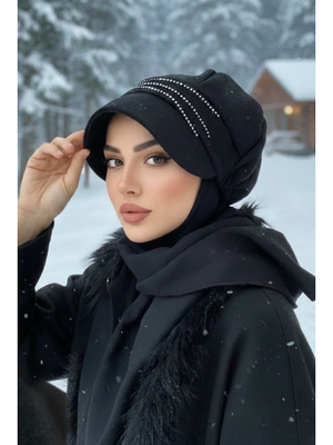 Siyah Taş Detaylı Şapka
