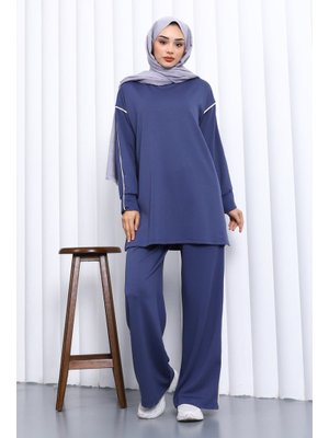 İndigo Biyeli Tunik Pantolonlu Modal Takım